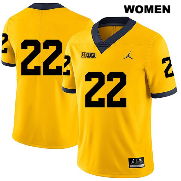 Women's NCAA Michigan Wolverines Gemon Green #22 No Name Yellow Jordan Brand Authentic Stitched Legend Football College Jersey ZV25A04RP